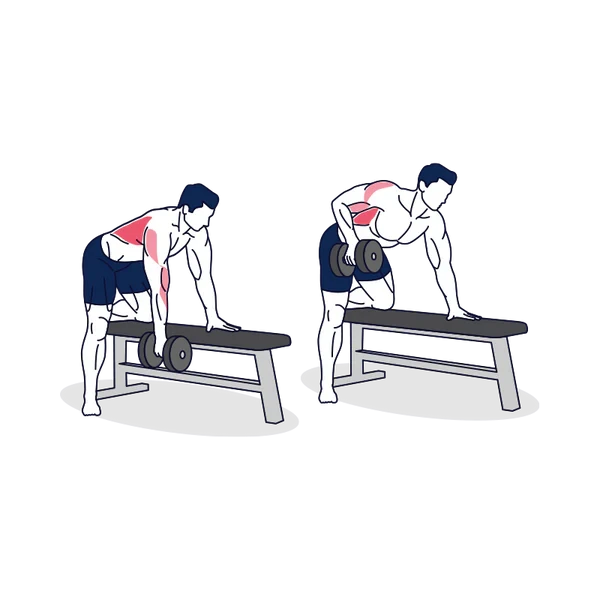Person performing DUMBBELL BENT-OVER ROW (SINGLE ARM) exercise
