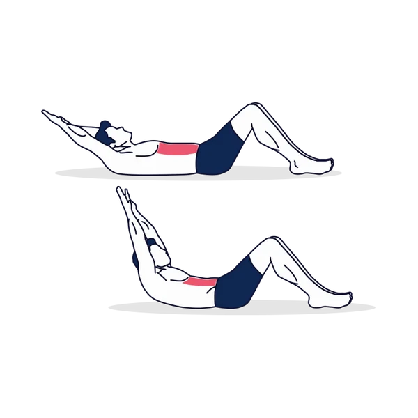 Person performing LONG ARM CRUNCH exercise
