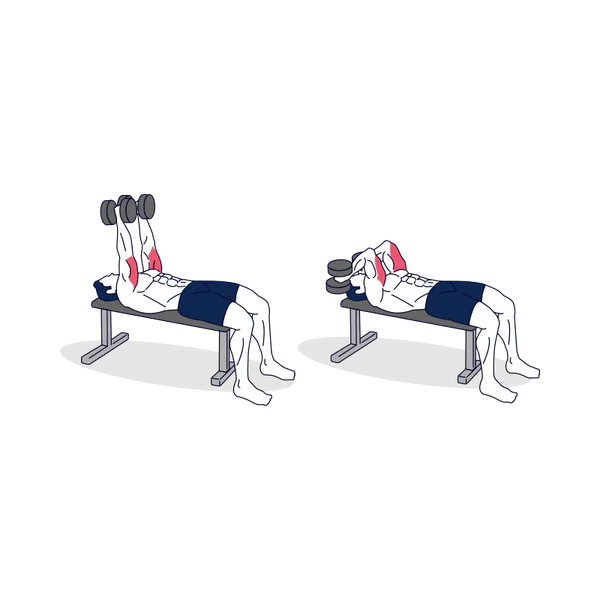 Person performing LYING DUMBBELL TRICEPS EXTENSION exercise