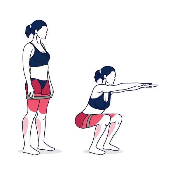 Person performing MINI-BAND AIR SQUAT exercise