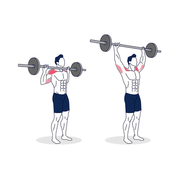 Person performing STANDING BARBELL SHOULDER PRESS exercise