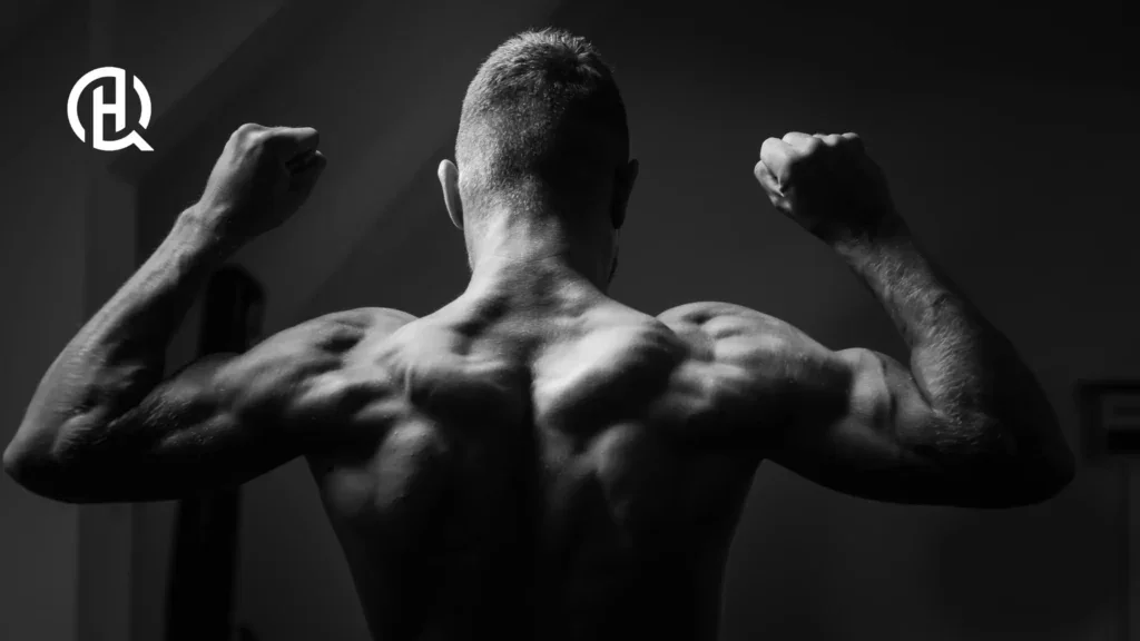 A person flexing his entire back, and arms