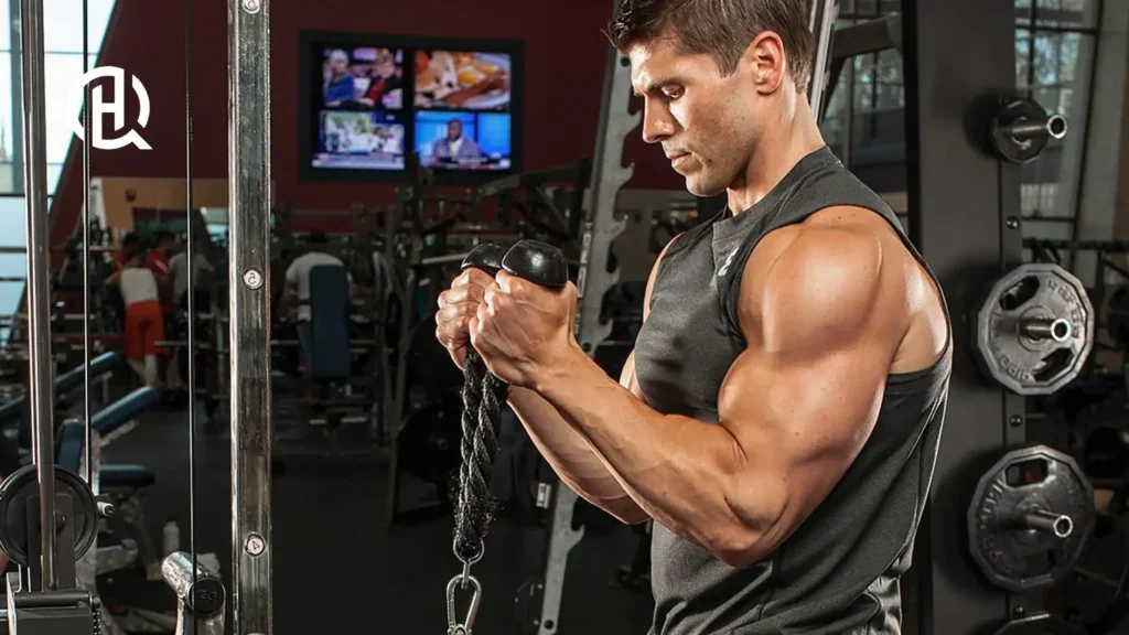 A jacked guy training biceps