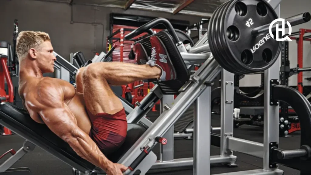 A man doing leg press in a gym