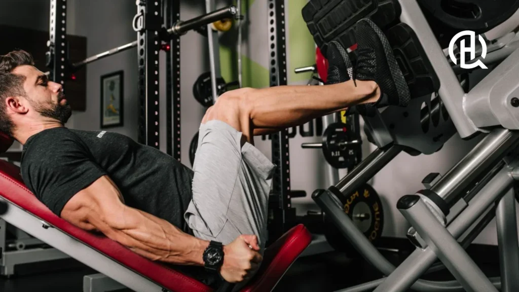 Black shirt guy doing leg press in a gym