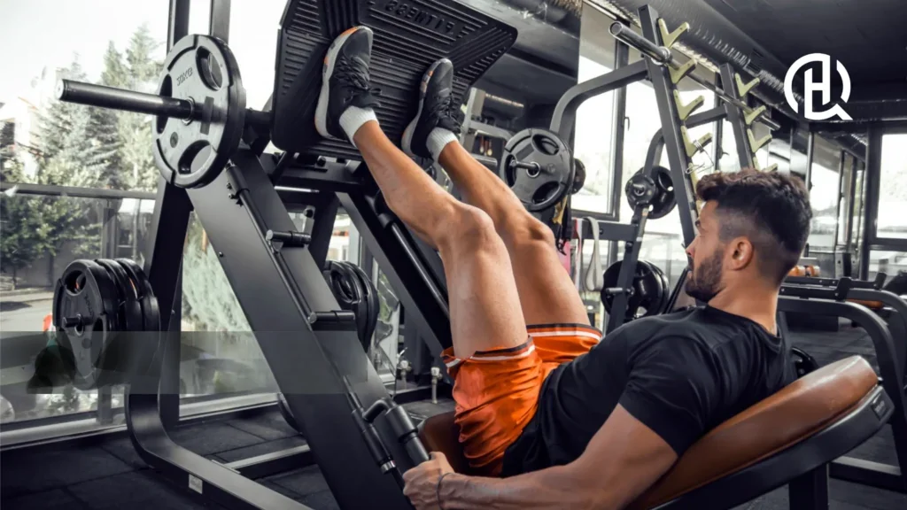 Black shirt guy doing leg press in a gym