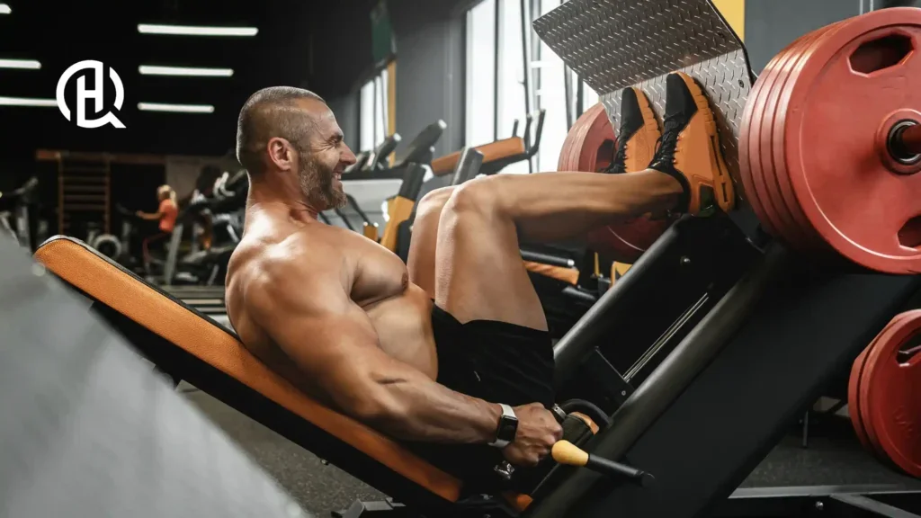 Man doing leg press machine in gym