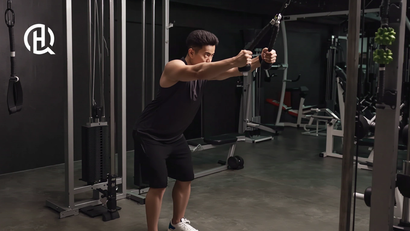 Man doing rope pull down demonstration