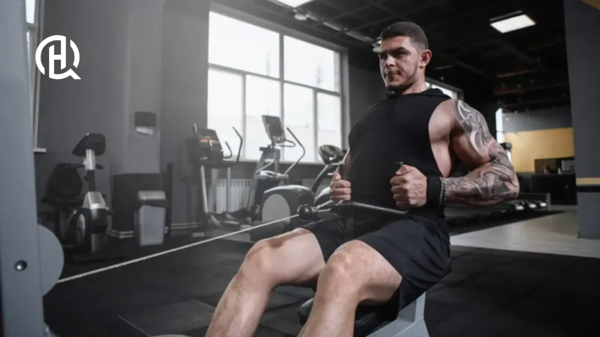Man performing seated cable row