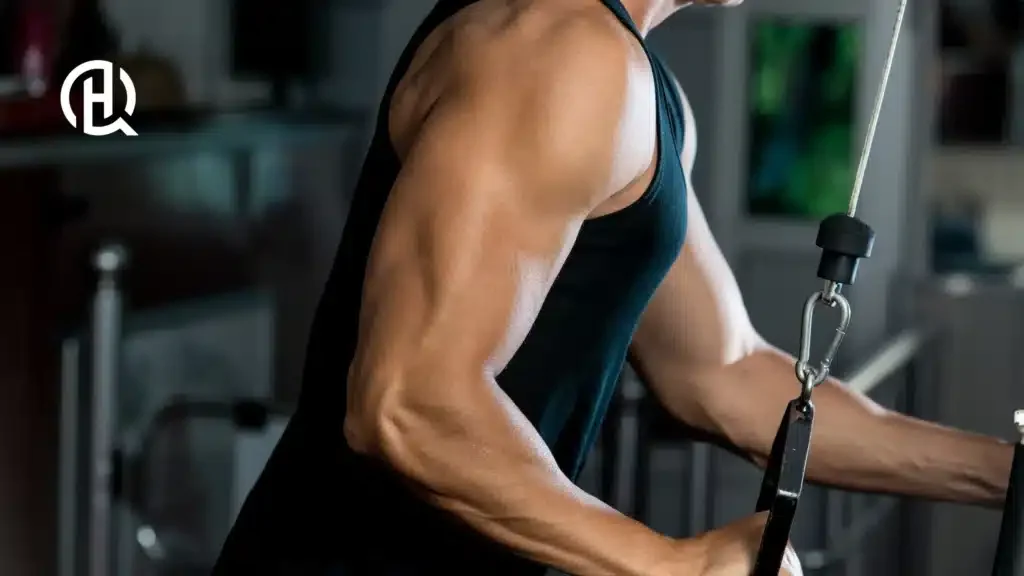 A man training arms, a close show showing his triceps
