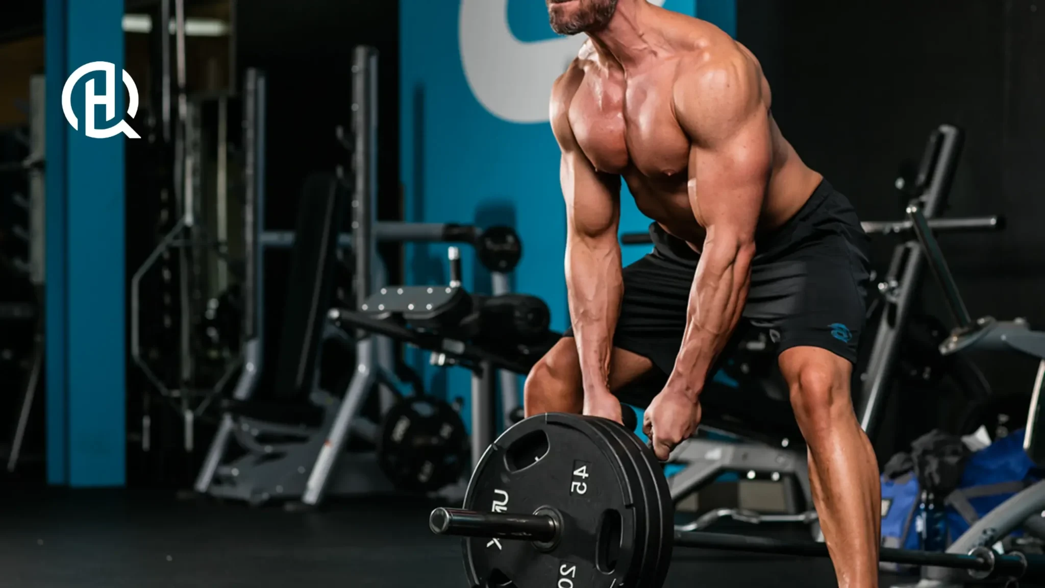 Man performing T-Bar Row with shoulder-width stance