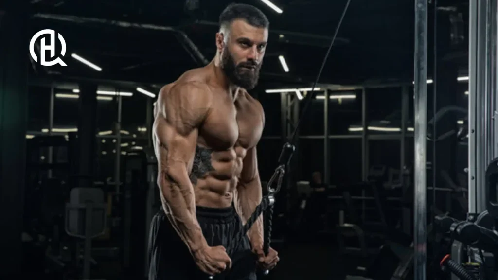 A person posing for the camera whilst training arms